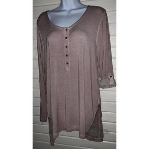 Soft Surroundings Sz MEDIUM Top Pink Viscose Pullover Henley Silk Trim VGUC